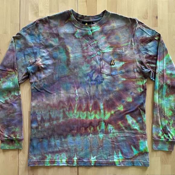 Teddy Fresh Unisex Long Sleeve Tee Shirt with Pocket size Medium CUSTOM TIE-DYED - Picture 1 of 8